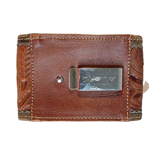 Amwrican West Hand Tooled Embossed Leather Worked Cell Cigarette Pouch - Picture 4 of 15